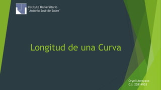 Longitud de una Curva
Instituto Universitario
¨Antonio José de Sucre¨
Oryeli Arroyave
C.I: 25814953
 