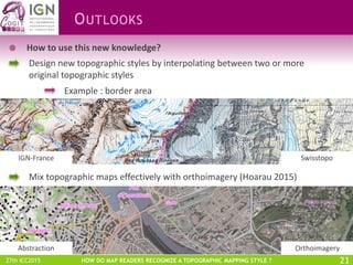 HOW DO MAP READERS RECOGNIZE A TOPOGRAPHIC MAPPING STYLE ?27th ICC2015
 How to use this new knowledge?
OUTLOOKS
Design ne...