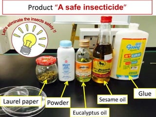 Product “A safe insecticide” 
Laurel paper Powder 
Sesame oil 
Eucalyptus oil 
Glue 
 