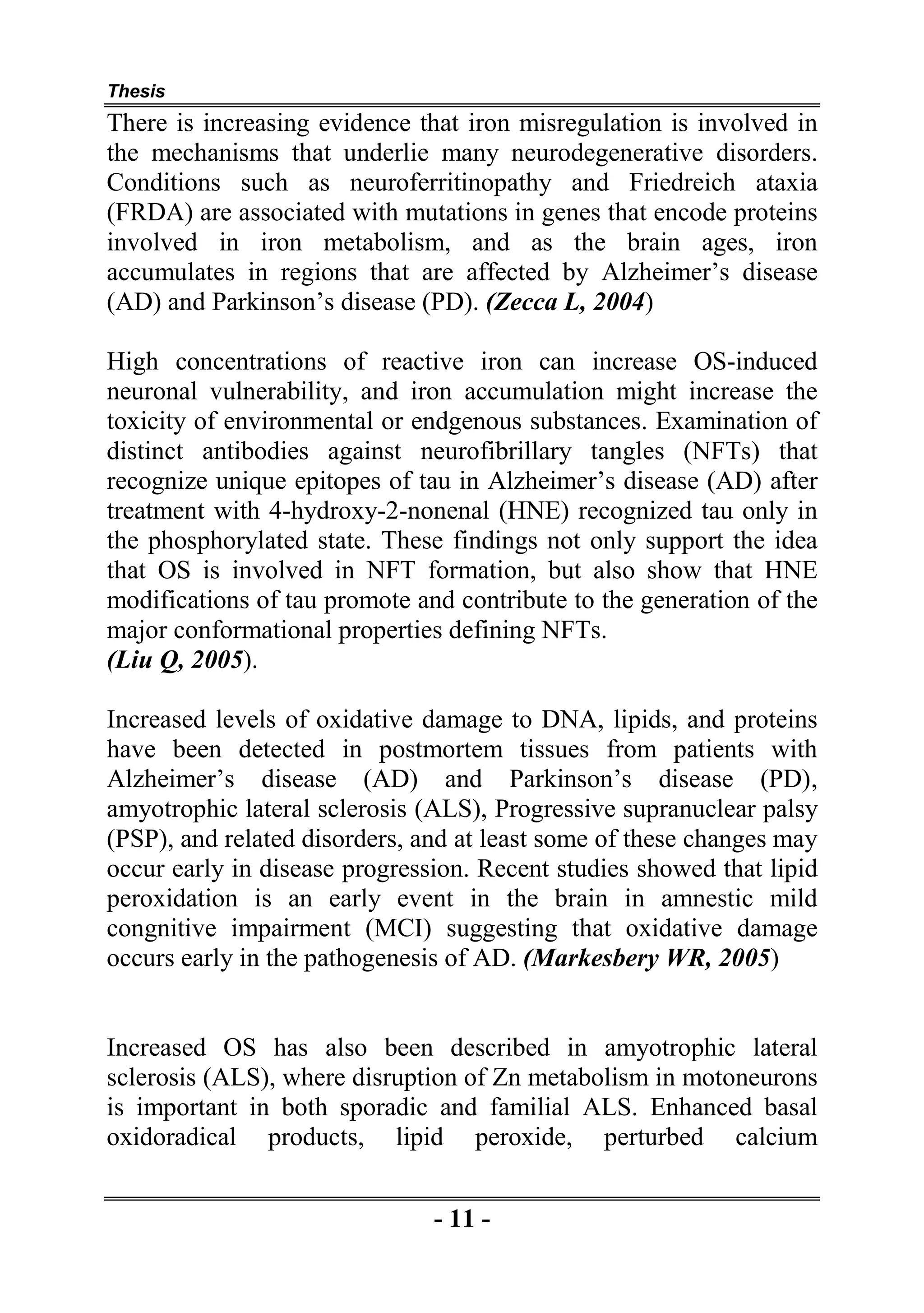 Thesis section: Role of Oxidative Stress in the pathogenesis of ...