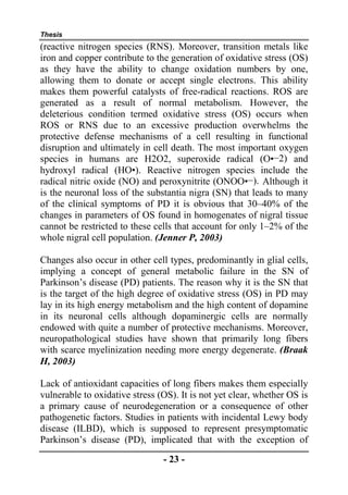 Thesis section: Role of Oxidative Stress in the pathogenesis of ...