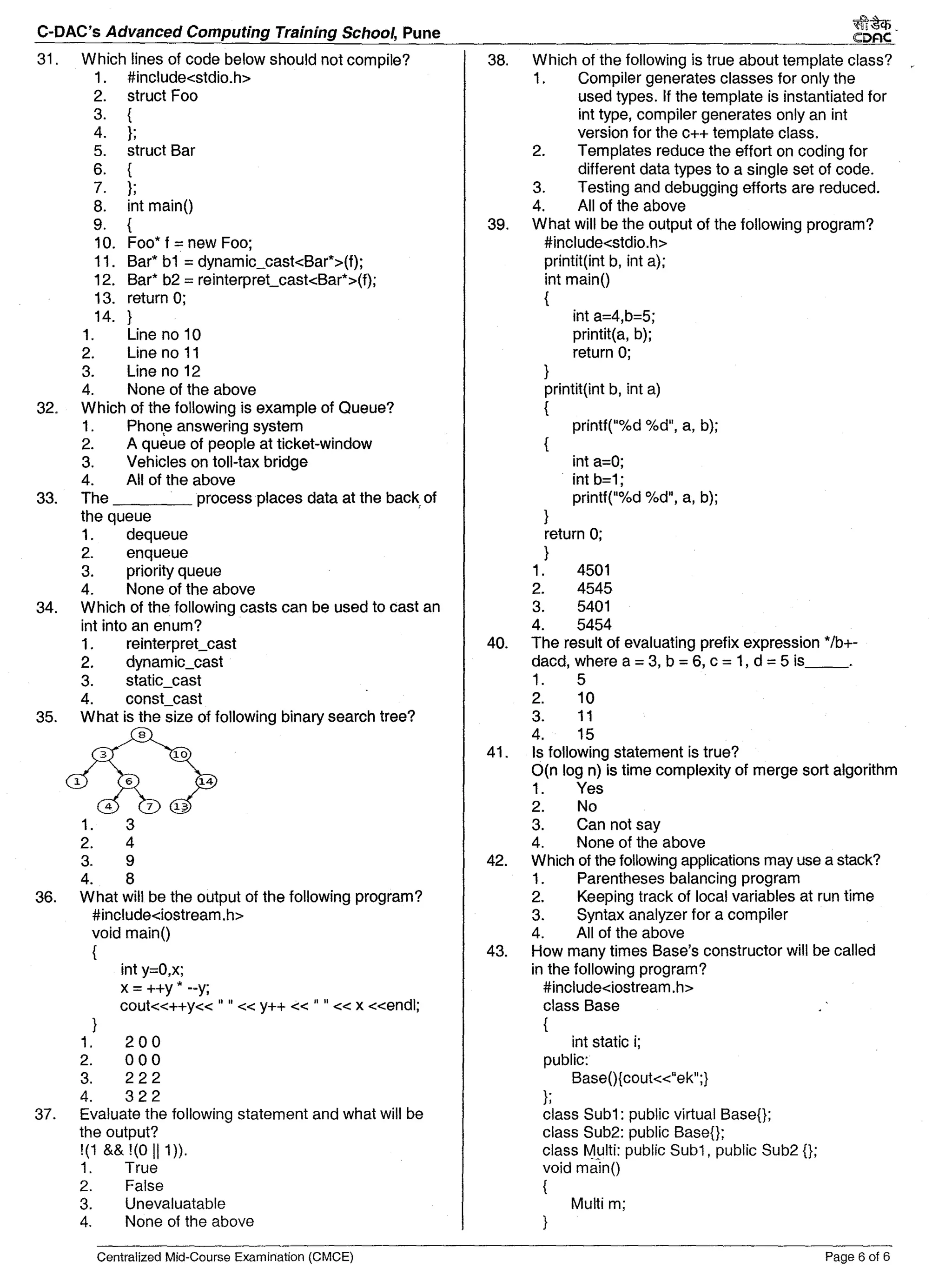 Operating system and C++ paper for CCEE