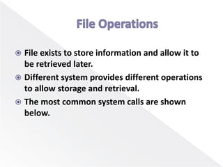 File Management – File Concept, access methods, File types and File ...