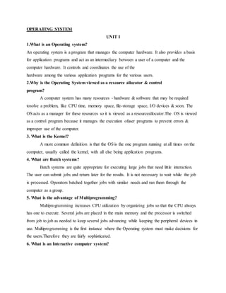 OPERATING SYSTEM - SHORT NOTES | DOC