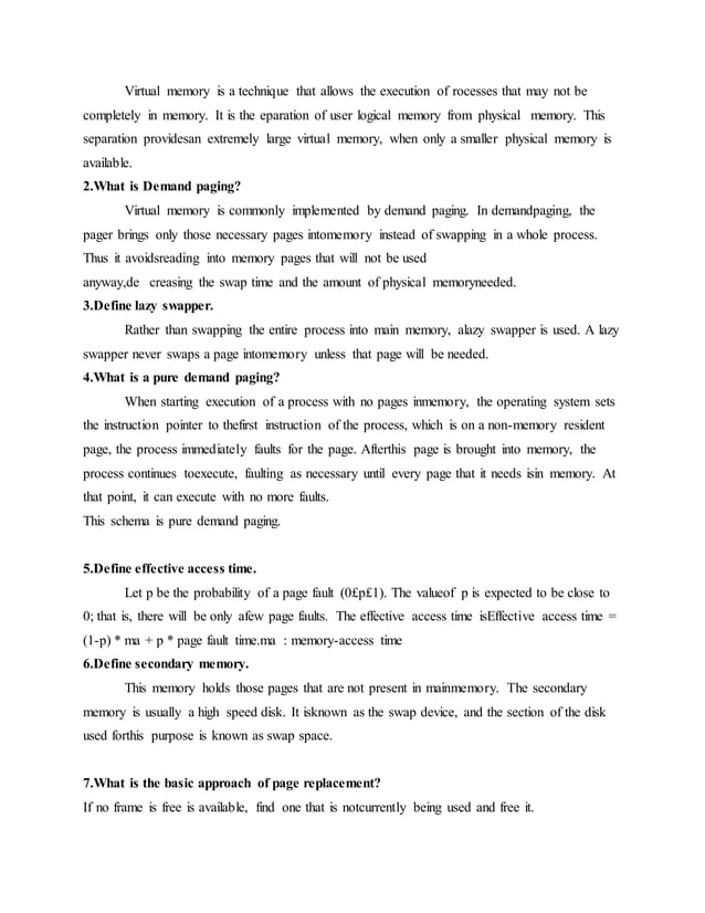 OPERATING SYSTEM - SHORT NOTES | PDF