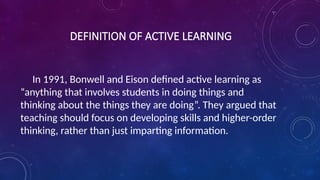 Seminar on teaching and learning topic is techniques of active learning ...