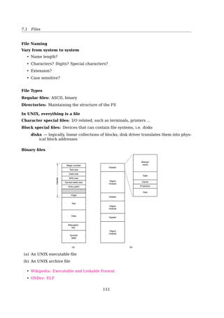 6.3 Virtual Memory
Two page size in Pentium:
4K: 2-level paging (Fig. 219)
4M: 1-level paging (Fig. 214)
page number | page offset
+----------+----------+------------+
| p1 | p2 | d |
+----------+----------+------------+
10 10 12
| |
| ‘- pointing to 1k frames
‘-- pointing to 1k page tables
points to the page directory for the current process.) The page directory entry
points to an inner page table that is indexed by the contents of the innermost
10 bits in the linear address. Finally, the low-order bits 0–11 refer to the offset
in the 4-KB page pointed to in the page table.
One entry in the page directory is the Page Size ﬂag, which—if set—
indicates that the size of the page frame is 4 MB and not the standard 4 KB.
If this ﬂag is set, the page directory points directly to the 4-MB page frame,
bypassing the inner page table; and the 22 low-order bits in the linear address
refer to the offset in the 4-MB page frame.
page directory
page directory
CR3
register
page
directory
page
table
4-KB
page
4-MB
page
page table
offset
offset
(linear address)
31 22 21 12 11 0
2131 22 0
Figure 7.23 Paging in the Pentium architecture.
• The CR3 register points to the top level page table for the current process.
Paging In Linux
4-level paging for both 32-bit and 64-bit
Global directory Upper directory Middle directory Page Offset
Page
Page table
Page middle
directory
Page upper
directory
Page global
directory
Virtual
address
cr3
4-level paging for both 32-bit and 64-bit
• 64-bit: four-level paging
1. Page Global Directory
2. Page Upper Directory
3. Page Middle Directory
4. Page Table
• 32-bit: two-level paging
1. Page Global Directory
2. Page Upper Directory — 0 bits; 1 entry
3. Page Middle Directory — 0 bits; 1 entry
4. Page Table
The same code can work on 32-bit and 64-bit architectures
Page Address Paging Address
Arch size bits levels splitting
x86 4KB(12bits) 32 2 10 + 0 + 0 + 10 + 12
x86-PAE 4KB(12bits) 32 3 2 + 0 + 9 + 9 + 12
x86-64 4KB(12bits) 48 4 9 + 9 + 9 + 9 + 12
110
 