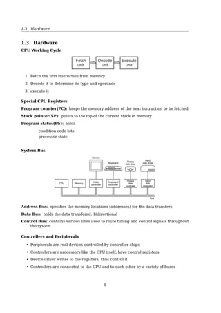 1.2 OS Services
- ICs and multiprogramming
1980 - present Fourth generation
- personal computers
Multi-programming is the ﬁrst instance where the OS must make decisions for
the users
Job scheduling — decides which job should be loaded into the memory.
Memory management — because several programs in memory at the same time
CPU scheduling — choose one job among all the jobs are ready to run
Process management — make sure processes don’t oﬀend each other
Job 3
Job 2
Job 1
Operating
system
Memory
partitions
Fig. 1-4. A multiprogramming system with three jobs in memory.
The Operating System Zoo
• Mainframe OS
• Server OS
• Multiprocessor OS
• Personal computer OS
• Real-time OS
• Embedded OS
• Smart card OS
1.2 OS Services
OS Services
Like a government
Helping the users:
• User interface
• Program execution
• I/O operation
• File system manipulation
• Communication
• Error detection
8
 