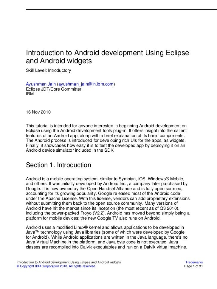 android development tutorial eclipse pdf Free java tutorial pdf images graphic design tutorials free.