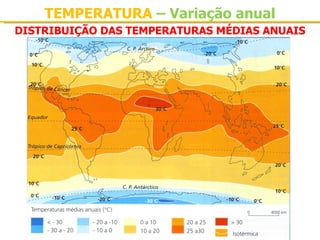 TEMPERATURA – Variação anual
DISTRIBUIÇÃO DAS TEMPERATURAS MÉDIAS ANUAIS
 