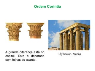 Ordem Coríntia Olympeion, Atenas A grande diferença está no capitel. Este é decorado com folhas de acanto. 