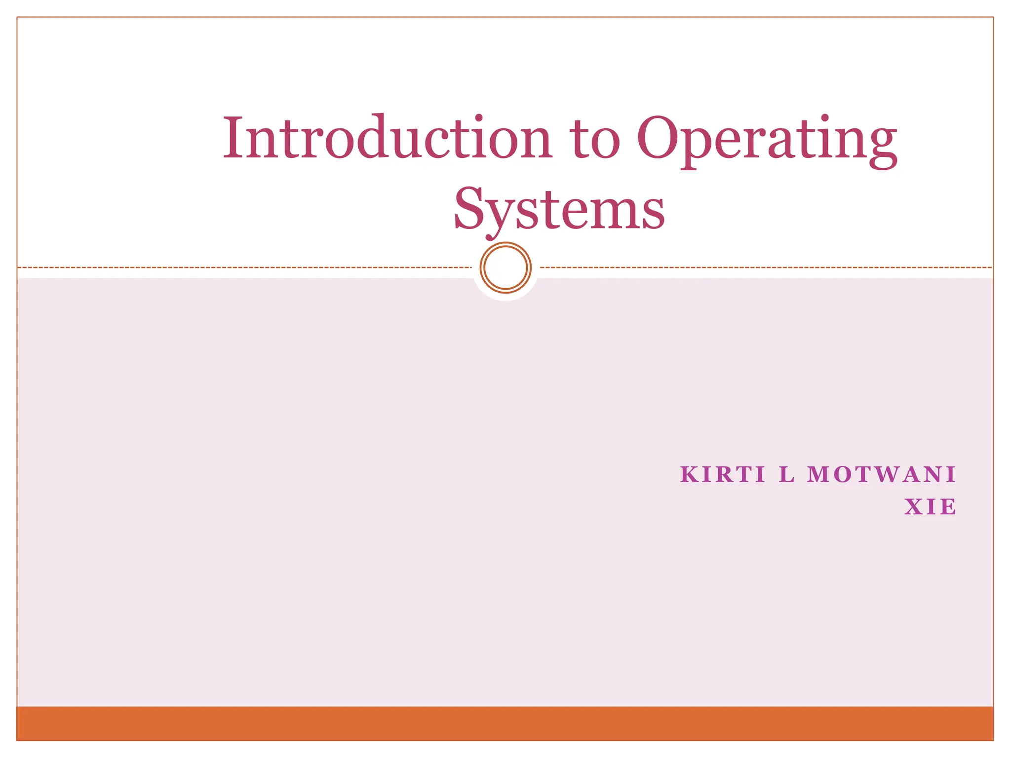 K IRT I L M O T WA NI
XIE
Introduction to Operating
Systems
 
