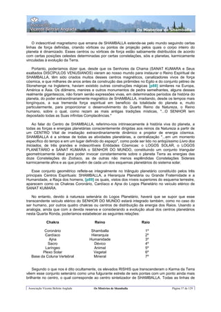 Os Misterios de Shamballa


    O indescritível magnetismo que emana de SHAMBALLA estende-se pelo mundo seguindo certas
linhas de força definidas, criando vórtices ou pontos de projeção pelos quais o corpo inteiro do
planeta é dinamizado. Esses centros ou vórtices de força estão sabiamente distribuídos de acordo
com certas posições celestes determinadas por certas constelações, sóis e planetas, karmicamente
vinculadas à evolução da Terra.

   Portanto, poderíamos dizer que, desde que os Senhores da Chama (SANAT KUMARA e Seus
exaltados DISCÍPULOS VENUSIANOS) vieram ao nosso mundo para instaurar o Reino Espiritual de
SHAMBALLA, têm sido criados muitos desses centros magnéticos, canalizadores vivos de força
cósmica, e que milhares de anos antes da construção das pirâmides no Egito e do conjunto pétreo de
Stonehenge na Inglaterra, haviam existido outras construções mágicas [p88] similares na Europa,
América e Ásia. Os dólmens, menires e outros monumentos de pedra semelhantes, alguns desses
realmente gigantescos, não foram senão expressões vivas, em determinados períodos da história do
planeta, do poder extraordinariamente magnético de SHAMBALLA, irradiando, desde os tempos mais
longínquos, a sua tremenda força espiritual em beneficio da totalidade do planeta e, muito
particularmente, para proporcionar o desenvolvimento do Quarto Reino da Natureza, o Reino
humano, sobre o qual, como rezam as mais antigas tradições místicas, "...O SENHOR tem
depositado todas as Suas infinitas Complacências."

    Ao falar do Centro de SHAMBALLA, referimo-nos intrinsecamente à história viva do planeta, a
todas as forças e energias planetárias conscientemente dirigidas aos reinos da Natureza a partir de
um CENTRO Vital de irradiação extraordinariamente dinâmico e projetor de energia cósmica.
SHAMBALLA é a síntese de todas as atividades planetárias, a centralização "...em um momento
específico do tempo e em um lugar definido do espaço", como pode ser lido no antiqüíssimo Livro dos
Iniciados, de três grandes e indescritíveis Entidades Cósmicas: o LOGOS SOLAR, o LOGOS
PLANETÁRIO e SANAT KUMARA o SENHOR DO MUNDO, constituindo um conjunto triangular
geometricamente ideal para poder invocar constantemente sobre o planeta Terra as energias das
doze Constelações do Zodíaco, as de outras não menos esplêndidas Constelações Siderais
karmicamente afins e as que provêm de cada um dos esquemas planetários do sistema solar.

    Esse conjunto geométrico reflete-se integralmente no triângulo planetário constituído pelos três
principais Centros Espirituais: SHAMBALLA, a Hierarquia Planetária ou Grande Fraternidade e a
Humanidade, a Raça dos homens, [p89] os quais, vistos dos níveis superiores do esquema terrestre,
aparecem como os Chakras Coronário, Cardíaco e Ajna do Logos Planetário no veículo etérico de
SANAT KUMARA.

   No entanto, devido à natureza setenária do Logos Planetário, haverá que se supor que esse
transcendente veículo etérico do SENHOR DO MUNDO estará integrado também, como no caso do
ser humano, por outros quatro chakras ou centros de distribuição da energia dos Raios. Usando a
analogia, ainda que com a devida reserva e considerando a evolução atual dos centros planetários
nesta Quarta Ronda, poderíamos estabelecer as seguintes relações:

               Chakra                   Reino                         Raio

          Coronário                    Shamballa                       1º
          Cardíaco                     Hierarquia                      2º
            Ajna                      Humanidade                       3º
            Sacro                       Dévico                         4º
          Laríngeo                      Animal                         5º
         Plexo Solar                    Vegetal                        6º
   Base da Coluna Vertebral             Mineral                        7º


    Segundo o que nos é dito ocultamente, os elevados RISHIS que transcenderam o Karma da Terra
vêem esse conjunto setenário como uma fulgurante estrela de seis pontas com um ponto ainda mais
brilhante no centro, o qual corresponde ao centro sintetizador de SHAMBALLA. Todas as linhas de

 Associação Vicente Beltrán Anglada     Os Mistérios de Shamballa                     Página 37 de 129
 