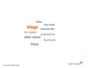 blogs podcasting wikis my space   Flickr  You tube   slide share Second life   facebook 