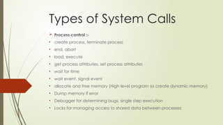 Os structure system calls types of system calls | PPTX