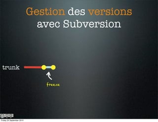 Gestion des versions
                             avec Subversion


 trunk

                              freeze




Friday 24 September 2010
 
