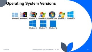 Operating System Versions
9/25/2023 Operating Systems by Dr. K. Radhika, AI & DS Dept. 32
 