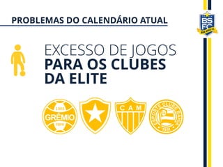 EXCESSO DE JOGOS
PARA OS CLUBES
DA ELITE
PROBLEMAS DO CALENDÁRIO ATUAL
 