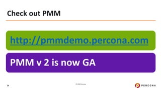 © 2020 Percona.
24
Check out PMM
http://pmmdemo.percona.com
PMM v 2 is now GA
 