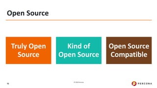 © 2020 Percona.
70
Open Source
Truly Open
Source
Kind of
Open Source
Open Source
Compatible
 