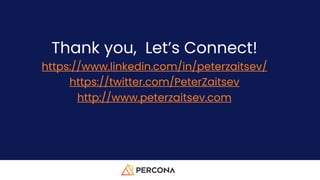 Thank you, Let’s Connect!
https://www.linkedin.com/in/peterzaitsev/
https://twitter.com/PeterZaitsev
http://www.peterzaitsev.com
 