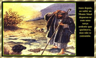 Anos depois, ao subir ao Monte Sinai deparou-se com uma sarça ardente que queimava, mas não se consumia. 