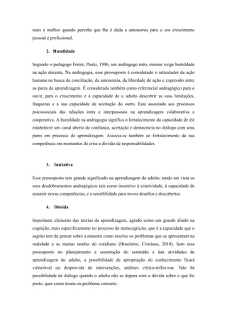Os dez pressupostos andragógicos da aprendizagem do adulto | PDF