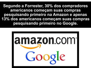 Segundo a Forrester, 30% dos compradores
americanos começam suas compras
pesquisando primeiro na Amazon e apenas
13% dos americanos começam suas compras
pesquisando primeiro no Google.
 