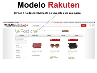 Modelo Rakuten
O Foco é no desenvolvimento do varejista e da sua marca.
 