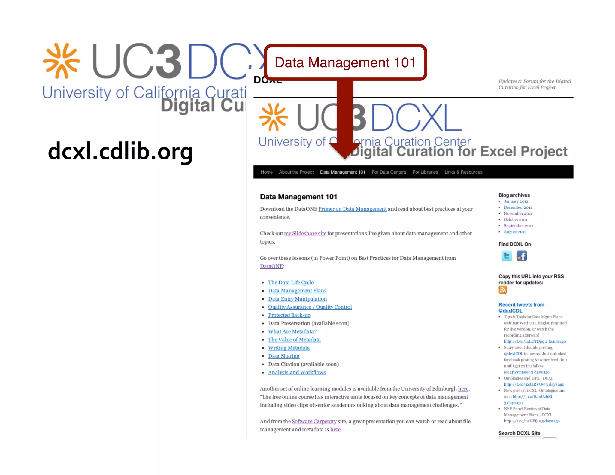 Data Management 101"




dcxl.cdlib.org	
  
 
