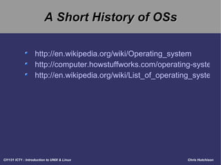 A Short History of OSs http://en.wikipedia.org/wiki/Operating_system http://computer.howstuffworks.com/operating-system.htm http://en.wikipedia.org/wiki/List_of_operating_systems