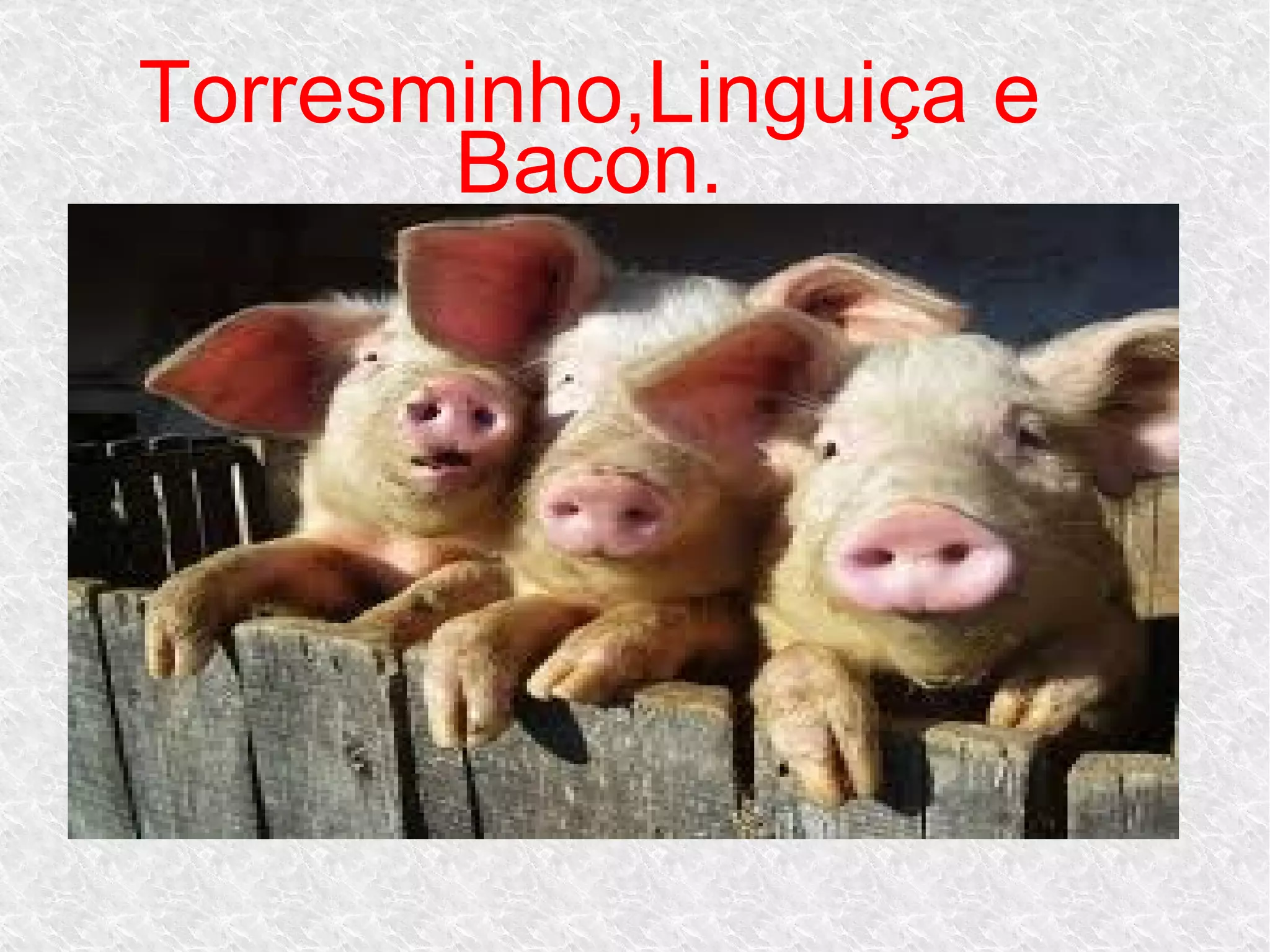 Torresminho,Linguiça e
Bacon.