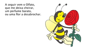 A seguir vem o Olfato,
que me deixa cheirar,
um perfume barato,
ou uma flor a desabrochar.
 