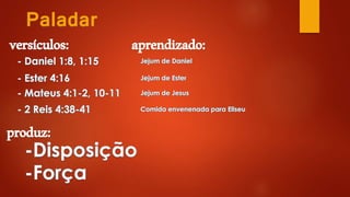 Paladar
versículos: aprendizado:
produz:
 