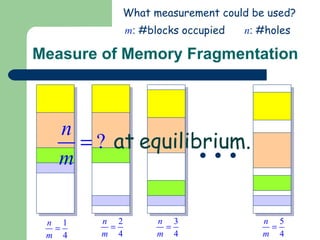 Measure of Memory Fragmentation What measurement could be used? m :  #blocks occupied n :  #holes 