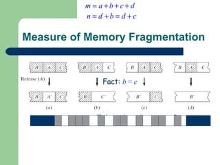 Measure of Memory Fragmentation Increase  one hole on release. #holes  unchanged  on release Decrease  one hole on release. Fact:  b  =  c 