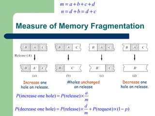Measure of Memory Fragmentation Increase  one hole on release. #holes  unchanged  on release Decrease  one hole on release. 