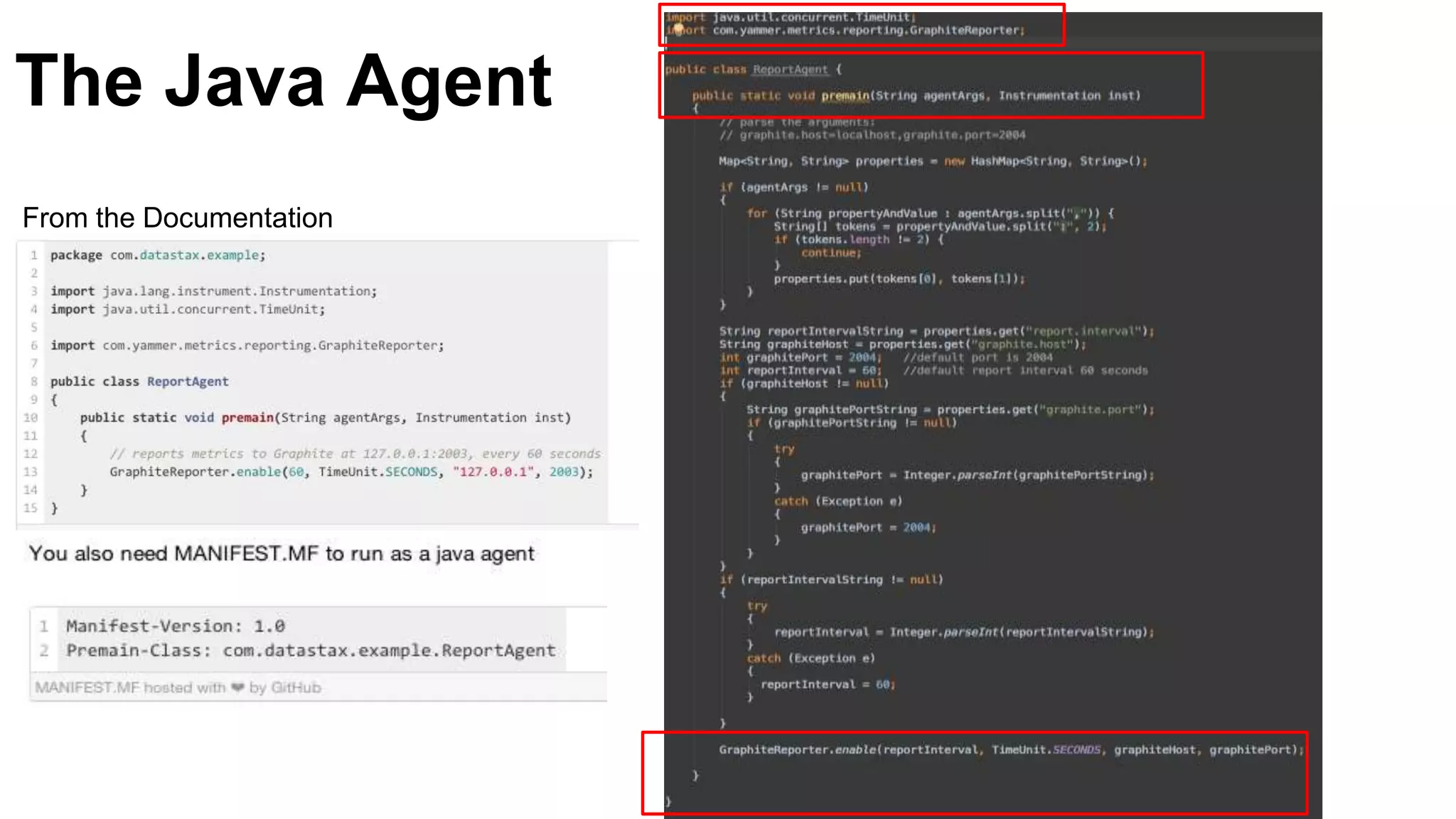 The Java Agent 
From the Documentation 
 