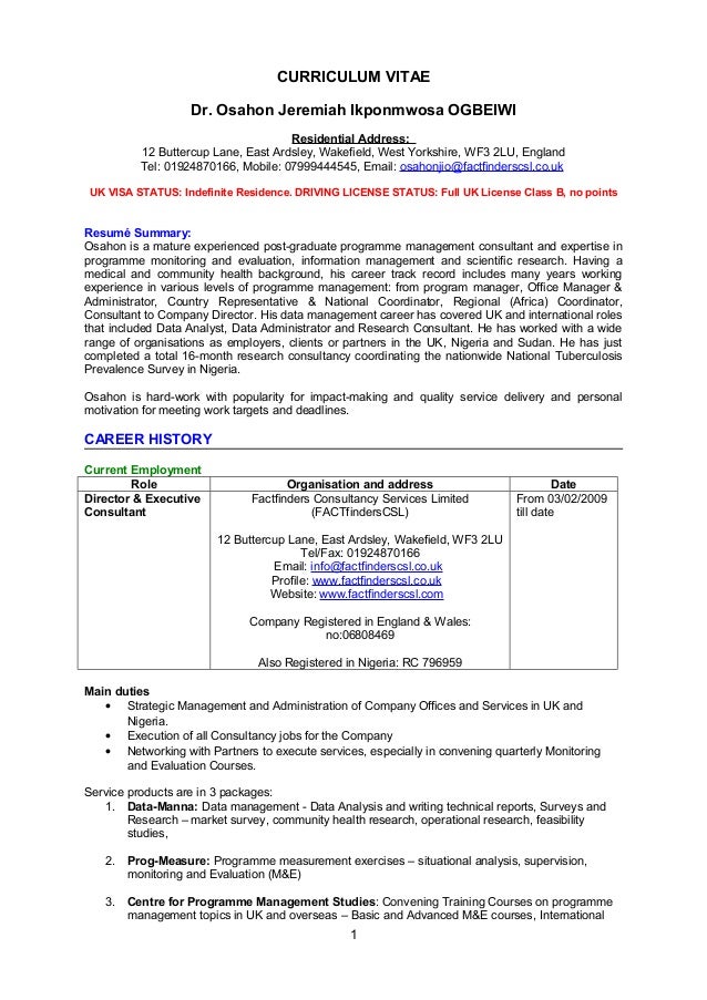 osahon cv 2012 cv for recruitment consultant