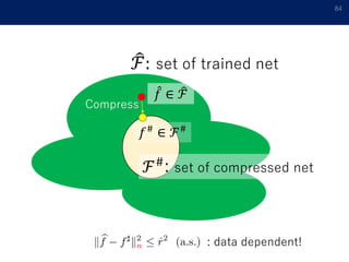 84
𝑓 ∈ ℱ
𝑓# ∈ ℱ#
Compress
ℱ: set of trained net
ℱ#
: set of compressed net
: data dependent!
 