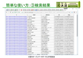 簡単な使い方：③検索結果
大阪市オープンデータポータルAPI勉強会
 
