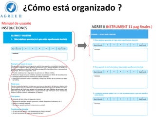 ¿Cómo está organizado ?
Manual de usuario
INSTRUCTIONES              AGREE II INSTRUMENT 11 pag finales )
 