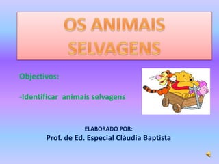 OS ANIMAIS SELVAGENS Objectivos: ,[object Object],ELABORADO POR: Prof. de Ed. Especial Cláudia Baptista 