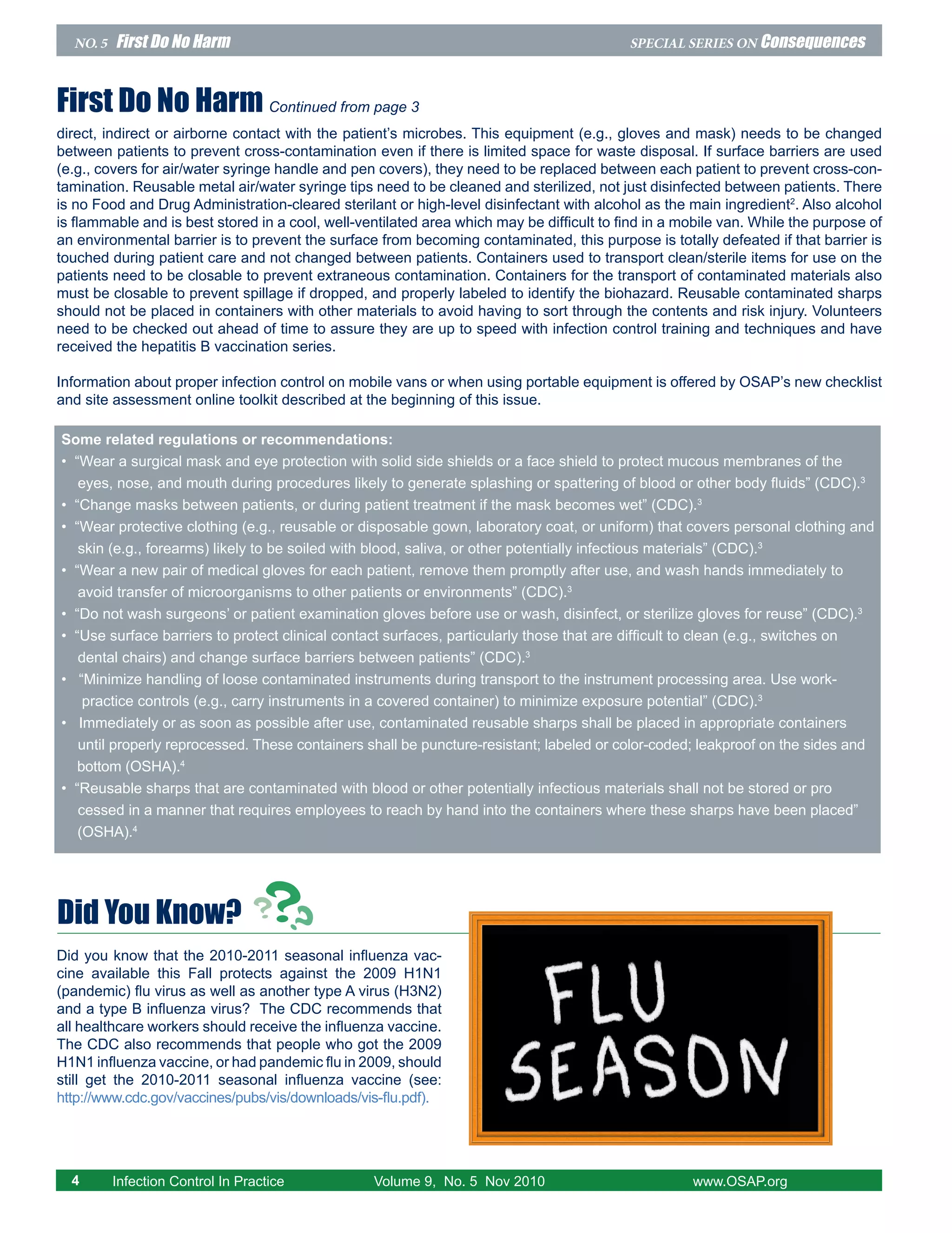 OSAP Infection Control In Practice Newsletter PDF