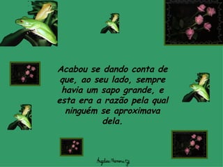 Acabou se dando conta de que, ao seu lado, sempre havia um sapo grande, e esta era a razão pela qual ninguém se aproximava dela. 