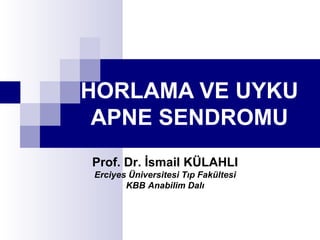 HORLAMA VE UYKU
 APNE SENDROMU
Prof. Dr. İsmail KÜLAHLI
Erciyes Üniversitesi Tıp Fakültesi
       KBB Anabilim Dalı
 