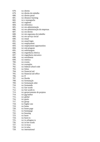 678. tcc direito
679. tcc direito do trabalho
680. tcc direito penal
681. tcc distance learning
682. tcc e monografia
683. tcc eaglenet
684. tcc eletronica
685. tcc em administração
686. tcc em administração de empresas
687. tcc em direito
688. tcc em segurança do trabalho
689. tcc em serviço social
690. tcc email
691. tcc email login
692. tcc employment
693. tcc employment opportunities
694. tcc emt program
695. tcc enfermagem
696. tcc engenharia eletrica
697. tcc engenharia mecanica
698. tcc enrollment
699. tcc estetica
700. tcc events
701. tcc exemplos
702. tcc federal school code
703. tcc feitos
704. tcc financial aid
705. tcc financial aid office
706. tcc fl
707. tcc florida
708. tcc formatação
709. tcc formatação abnt
710. tcc formatado
711. tcc fort worth
712. tcc fort worth tx
713. tcc gerenciamento de projetos
714. tcc gig harbor
715. tcc global
716. tcc gratis
717. tcc group
718. tcc higher one
719. tcc home
720. tcc home page
721. tcc homepage
722. tcc housing
723. tcc hurst
724. tcc hurst tx
725. tcc in arlington tx
726. tcc in fort worth
727. tcc in texas
728. tcc in tulsa
729. tcc international
 