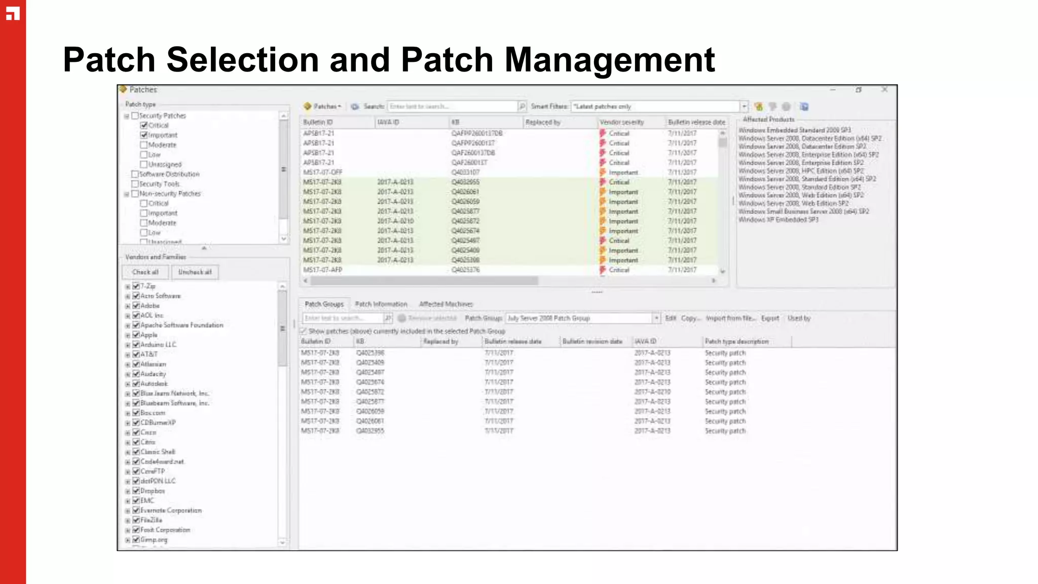 Patch Selection and Patch Management
 