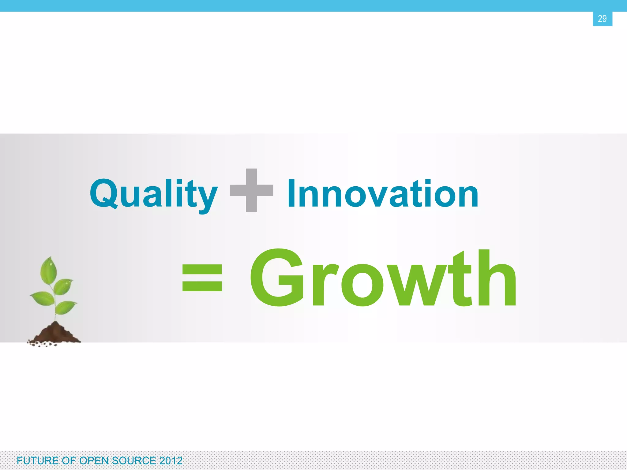 29




             Quality           Innovation

                             = Growth

FUTURE OF OPEN SOURCE 2012
 