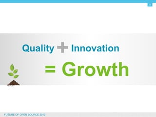 29




             Quality           Innovation

                             = Growth

FUTURE OF OPEN SOURCE 2012
 